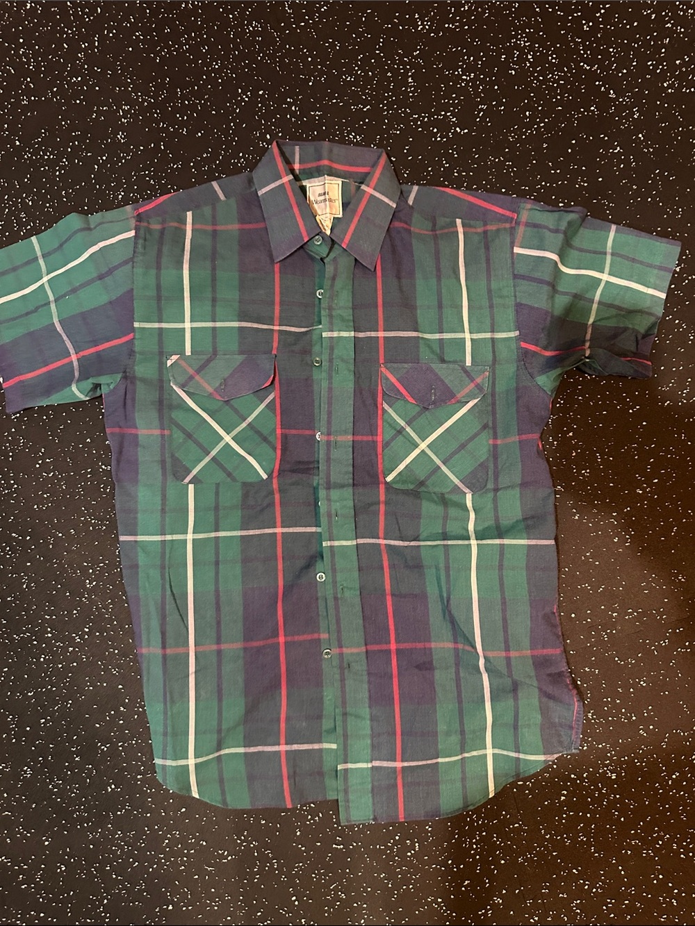 Vintage Sears Men’s Green Plaid Short-Sleeve Shirt